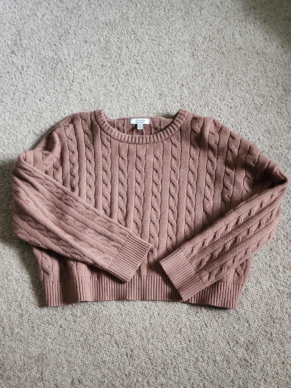 Cable Knit Crewneck Sweater - Soft Brown